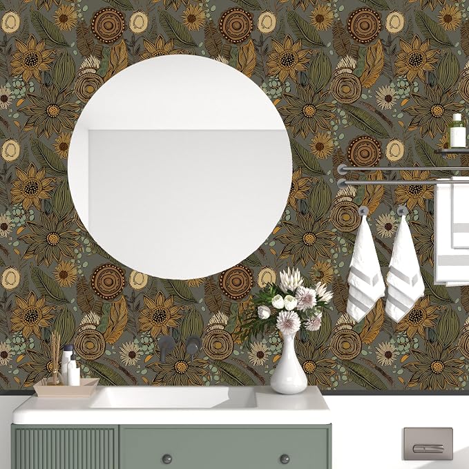 Laatse Boho Wallpaper Peel and Stick 17.5"x393", Green Yellow Contact Paper | Self Adhesive/Removable/Waterproof/Thick Vinyl Wall Paper for Bathroom Bedroom Shelf Cabinet Drawer,Prepasted,Easy Peel - Image 4