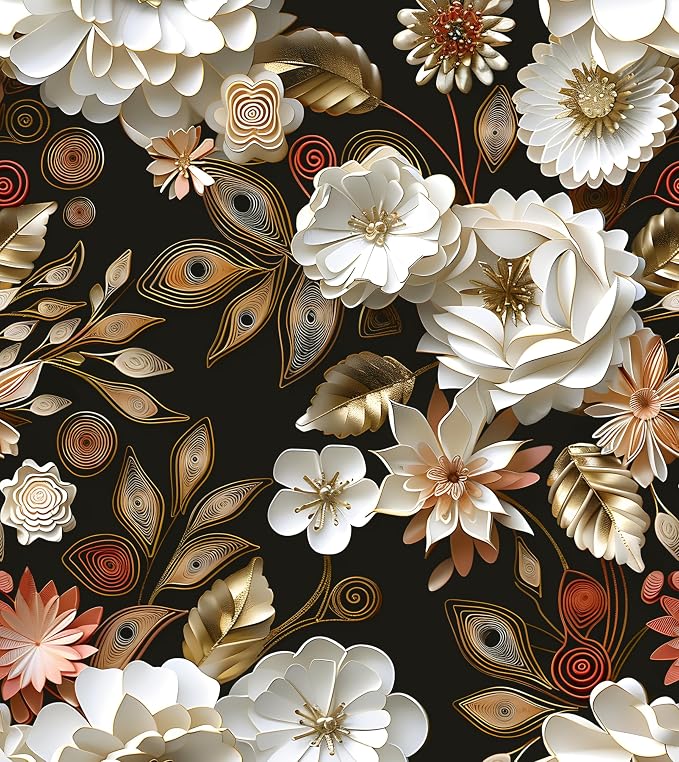 Laatse Dark Gold Floral Wallpaper Peel and Stick 17.5" × 393" | Self Adhesive/Removable/Waterproof/Thick Vinyl Contact Paper for Bathroom Bedroom Shelf Cabinet Drawer,Prepasted,Easy Peel by Laatse