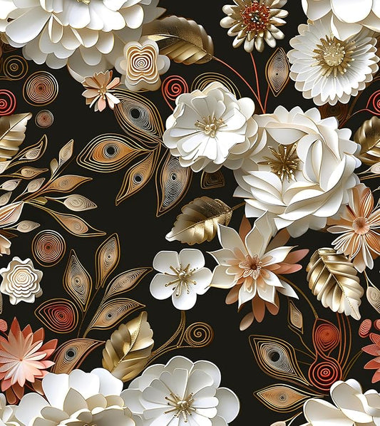 Laatse Dark Gold Floral Wallpaper Peel and Stick 17.5" × 393" | Self Adhesive/Removable/Waterproof/Thick Vinyl Contact Paper for Bathroom Bedroom Shelf Cabinet Drawer,Prepasted,Easy Peel by Laatse