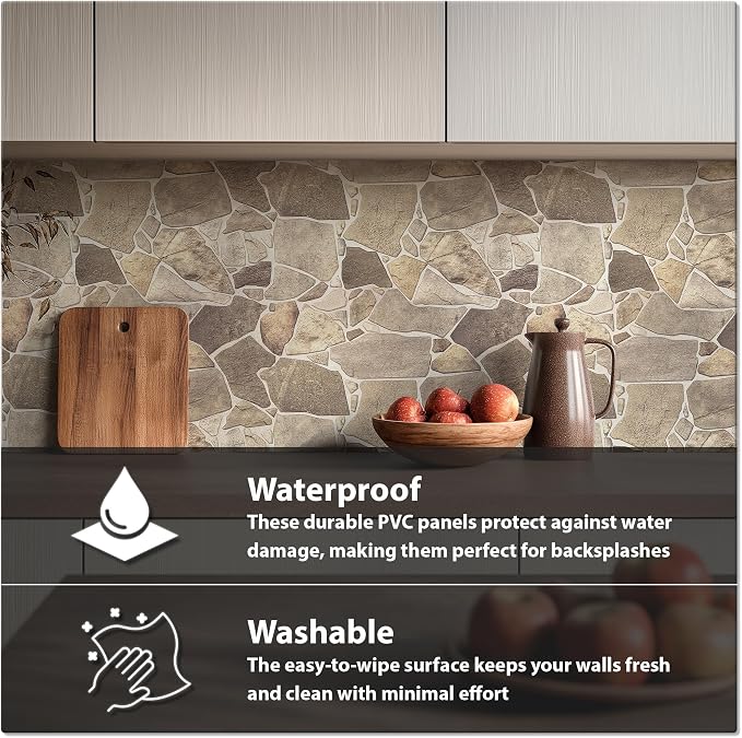 3D Faux Stone Wall Panels, Wild Boulder, Pack of 20, Covers 57.7 Sq Ft | Grey, Beige & Brown, Lightweight PVC, 17.5" x 23.75" (44.5 x 60.3 cm), Decorative Rock Cladding for Accent Wall & Backsplash - Image 4
