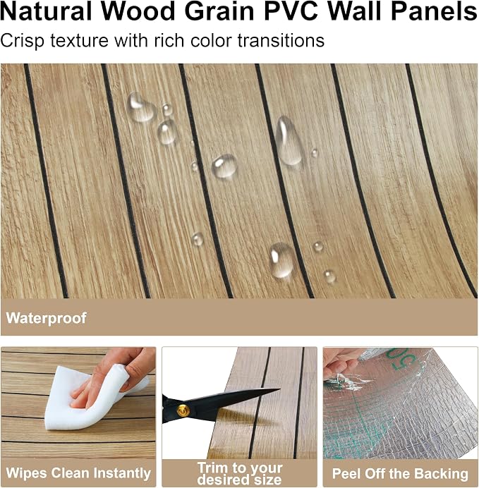 Wood Grain 15.8" W x 118" L Peel and Stick Wall Panels, 3D Soundproof (Light Oak) - Image 5