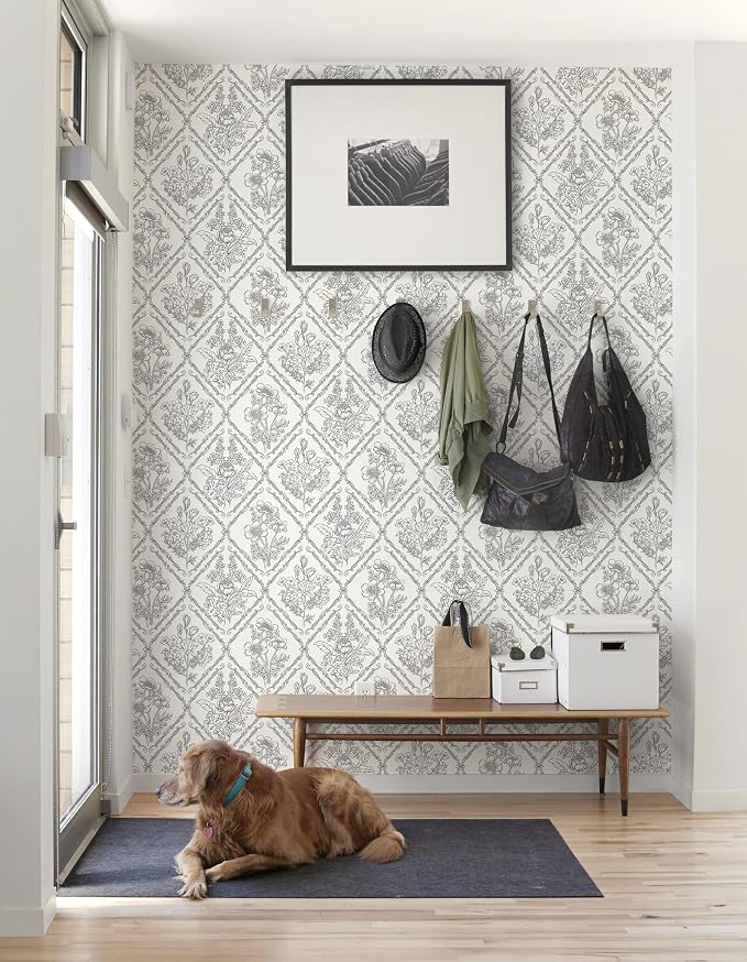 Toduso Peel and Stick Wallpaper Vintage Wall Paper Black and Cream White Contact Paper Removable Wallpaper for Kitchen Bathroom Bedroom Floral Waterproof Self Adhesive Vinyl Drawer Decor 17.3"x196.8" - Image 2