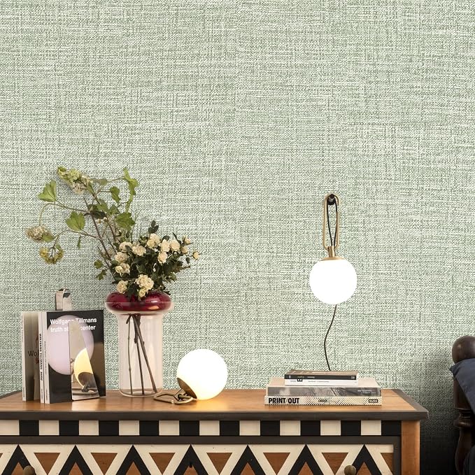 Green Grasscloth Peel and Stick Wallpaper 17.3"x300" Faux Linen Textured Contact Paper Removable Self Adhesive Vinyl Wallpaper for Bedroom Bathroom Kitchen - Image 3