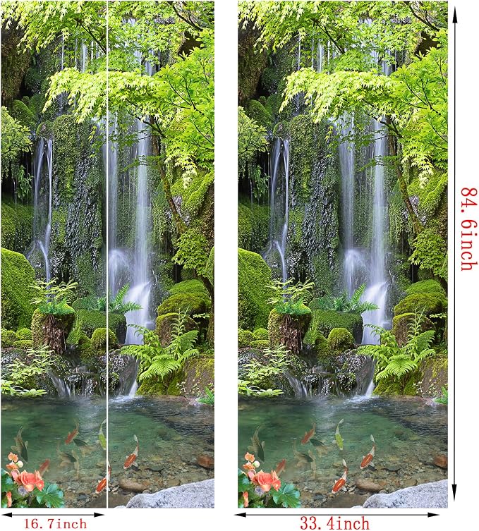 artfanke 3D Peel and Stick Door Sticker 33.5"x84.6"-Self-Adhesive Door Murals Wallpaper-Green Forest Waterfall Wall Decal for Home Decor (2 Sheets/Set) - Image 5