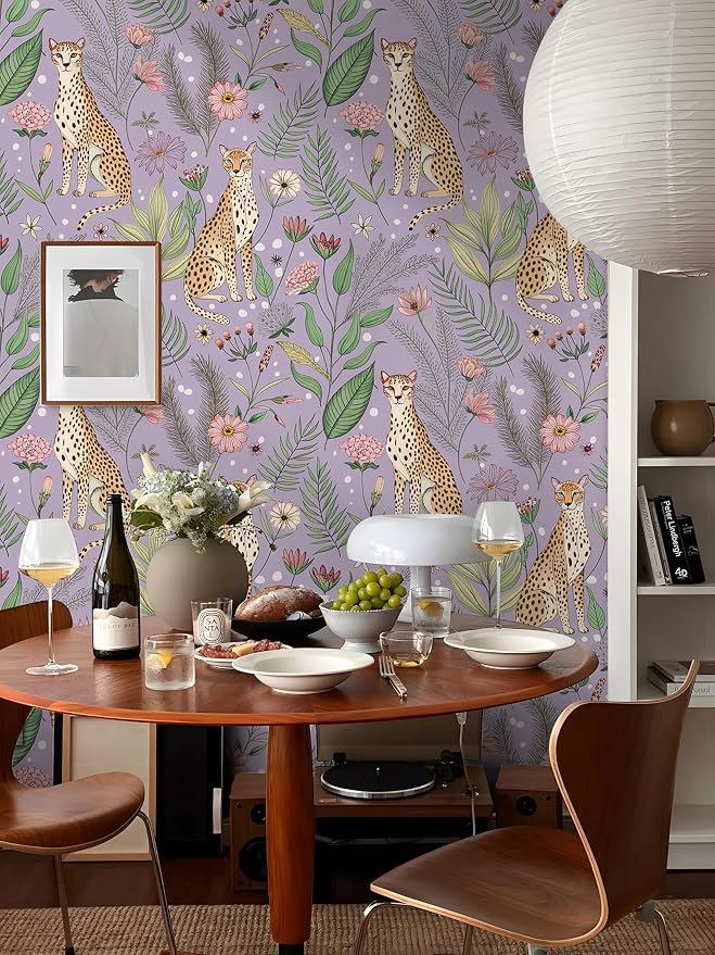 Floralplus Peel and Stick Wallpaper Floral Leopard Wallpaper Renter Friendly Removable Tropical Animal Wallpapers for Bathroom Boho Cheetah Textured Contact Paper for Countertop 17.5 x 393 in - Image 6