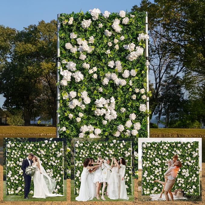 4ft*8ft Artificial Flower Wall Panels, 3D Silk Rose Floral Backdrop | Roll Up Floral for Wedding, Baby Show, Party and Home Decor, Quick Assembly/Storage, Both Eco ＆ Pet Friendly by COCOFLOWERWALL