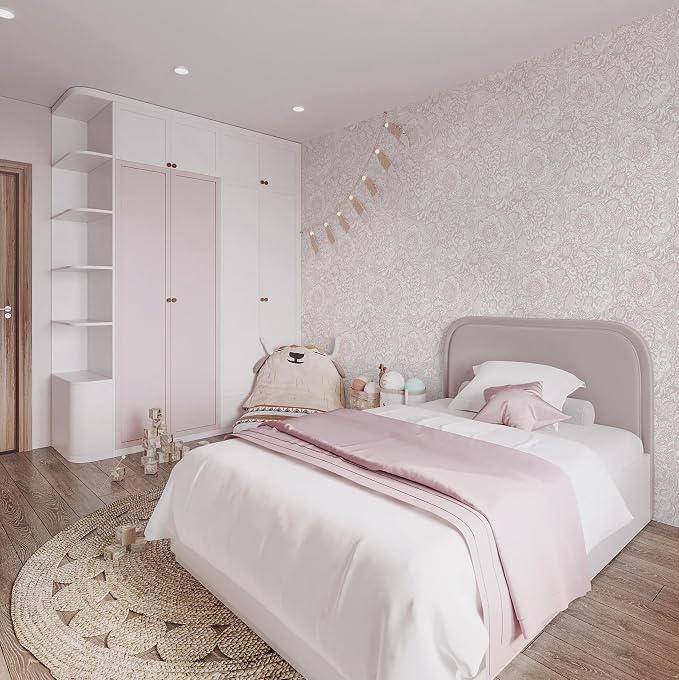 Peel and Stick Wallpaper Boho Pink and White Floral Wallpaper for Bedroom Bathroom Removable Self-adhsive Contact Paper for Cabinets Nursery Shelf Liner 17.3" x 394" - Image 3