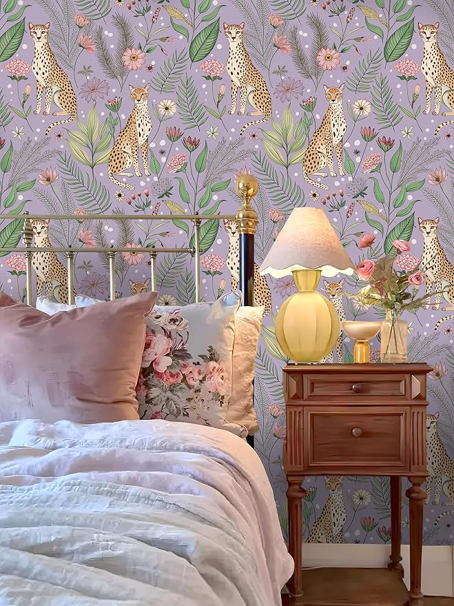 Floralplus Peel and Stick Wallpaper Floral Leopard Wallpaper Renter Friendly Removable Tropical Animal Wallpapers for Bathroom Boho Cheetah Textured Contact Paper for Countertop 17.5 x 393 in - Image 2