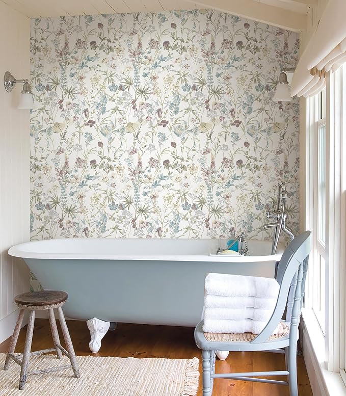 Blue Floral Peel and Stick Wallpaper Boho Leaf Self Adhesive Wallpaper | 16.9" x118" DIY Removable Contact Paper Botanical Flower Leaf Wall Paper Decoration for Bedroom Wall Cabinets Waterproof - Image 8