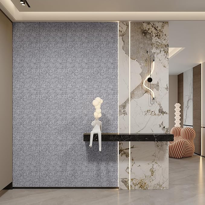 Yutianli 3D Wall Panel Peel and Stick Soundproof Foam Linen Wall Cloth Grey 16.7"x118" Self-Adhesive Decorative Wallpaper Anti-Collision Wall Padding - Image 5
