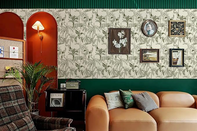 Heroad Boho Jungle Peel and Stick Wallpaper Beige and Green Contact Paper 17.3"x196" Animal Wall Paper Removable Self Adhesive Leopard Wallpaper for Cabinets Waterproof Bathroom Vinyl Roll - Image 8