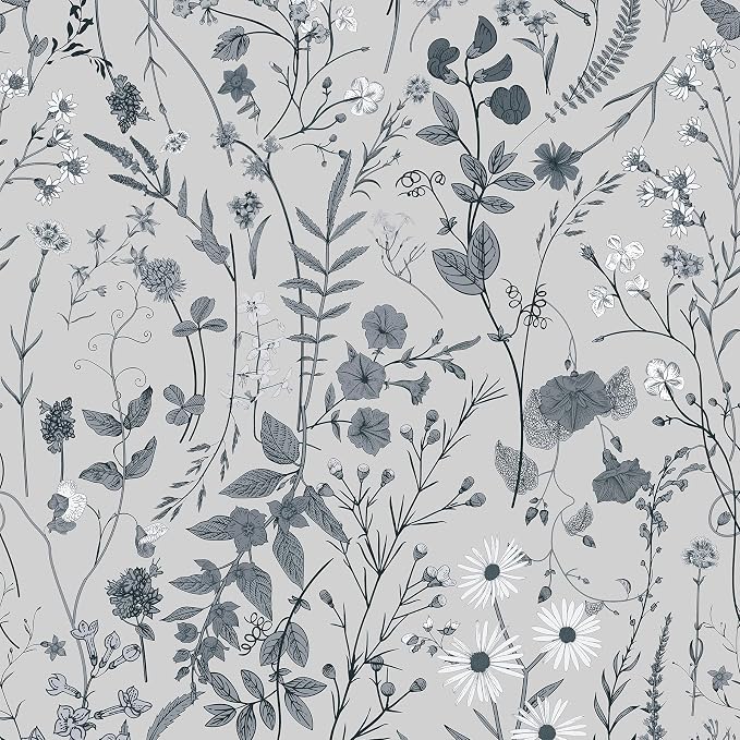 JiffDiff Floral Peel and Stick Wallpaper - Black and White Wall Paper 473" x 17.3" Farm Floral Wildwood Wallpaper Daisy Self Stick Contact Paper Negative Film by wallpaper