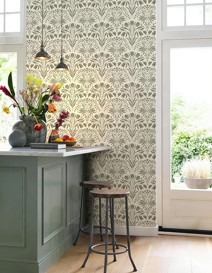 Vintage Tulip Floral Peel and Stick Wallpaper Retro Gray Contact Paper | 17.3in X 118in Tulip Flowers Self Adhesive Wallpaper Dark Botanical Removable Wallpaper for Bedroom Accent Wall Decor - Image 3