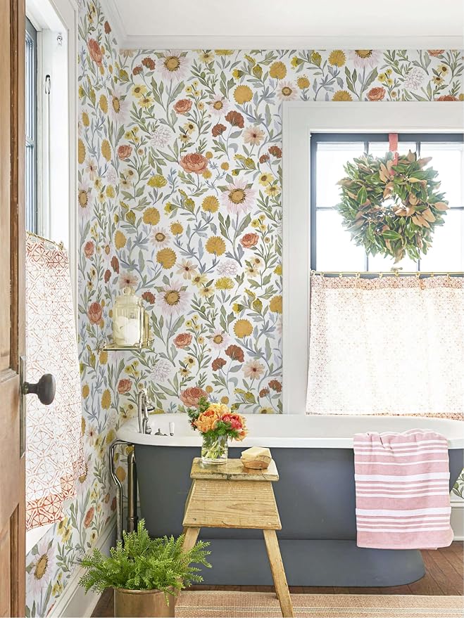Dimoon 78.7"x17.3" Floral Peel and Stick Wallpaper Contact Paper White and Yellow Wallpaper for Cabinets Drawers Bedroom - Image 9