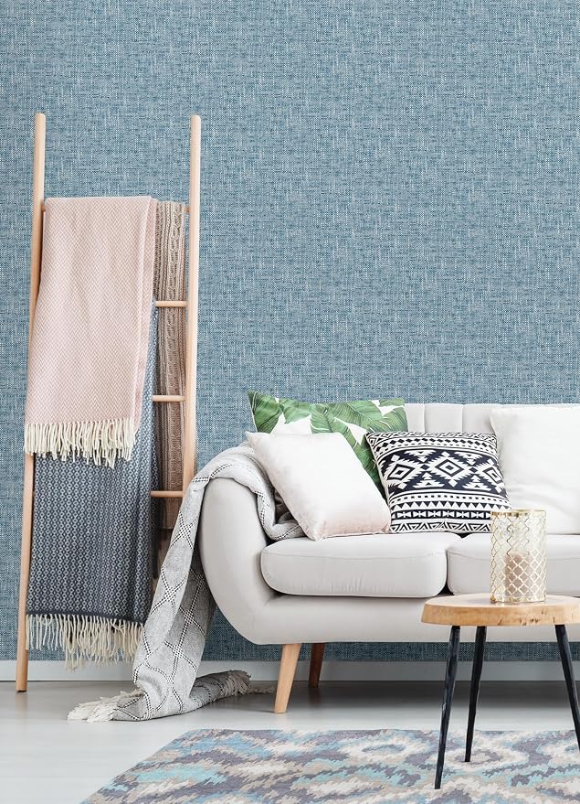 NuWallpaper NU2918 Navy Poplin Texture Peel & Stick Wallpaper, Blue - Image 4