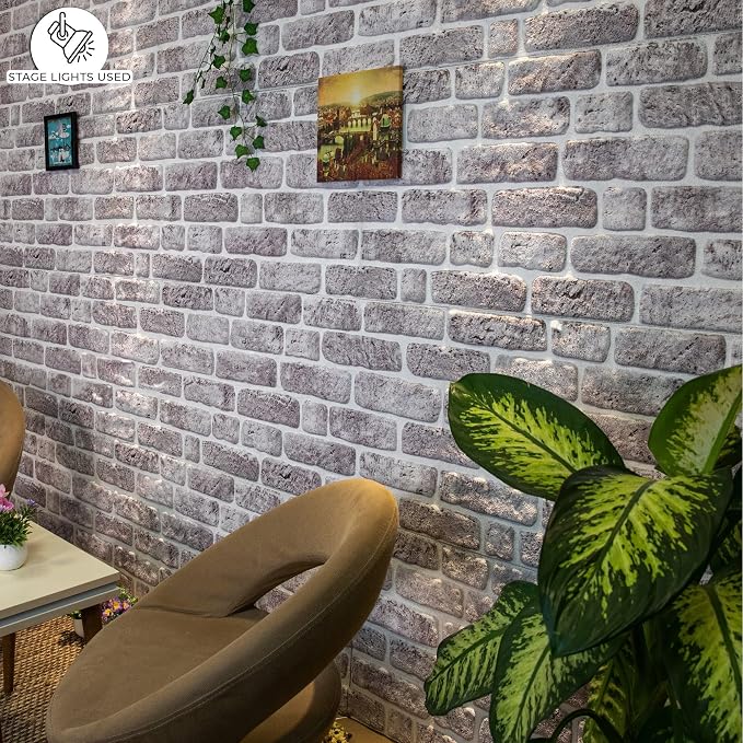 Dundee Deco 3D Wall Panels Faux Brick - Cladding White Grey Stone Look Wall Paneling, Styrofoam, Sample, Size 10 x 10 in. - Image 4