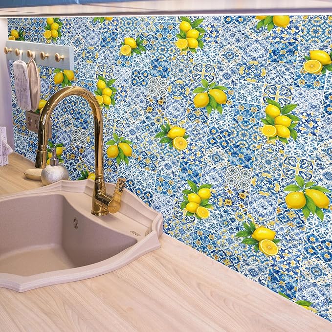 Drydiet Amalfi Coast Wallpaper Peel and Stick Contact Paper 15.8 x 118.1 | Self Adhesive, Capri Lemon Design, Easy Apply Remove, Wall Sticker for Home Locker Dorm Classroom Living Room Decor - Image 4