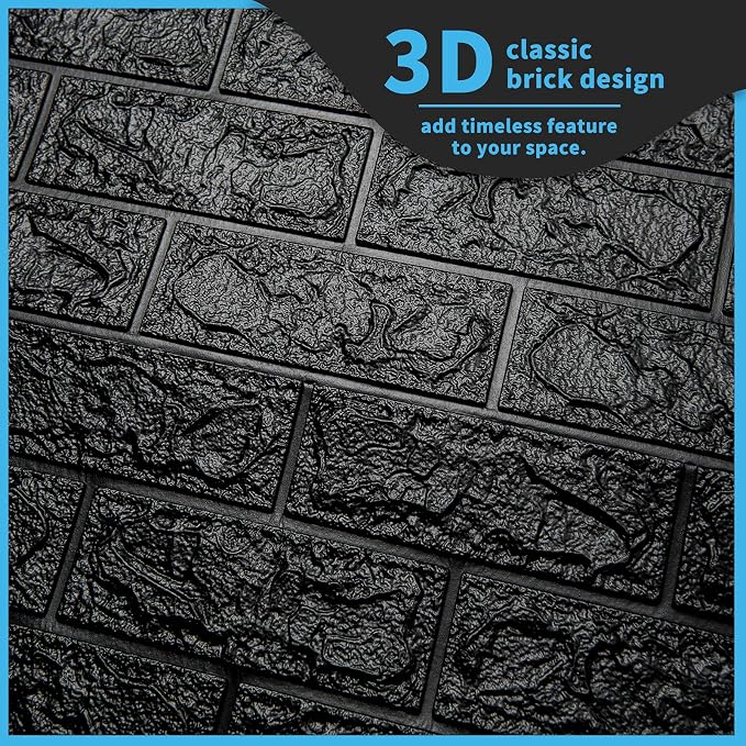 Art3d 11-Pack Durable Faux Brick Peel and Stick 3D Wall Panels, Black | Coverage: 64 Sq. Ft, Waterproof, Oil-Proof, Easy to Wipe, Decorative, Ideal for Bedroom, Kitchen - Image 4