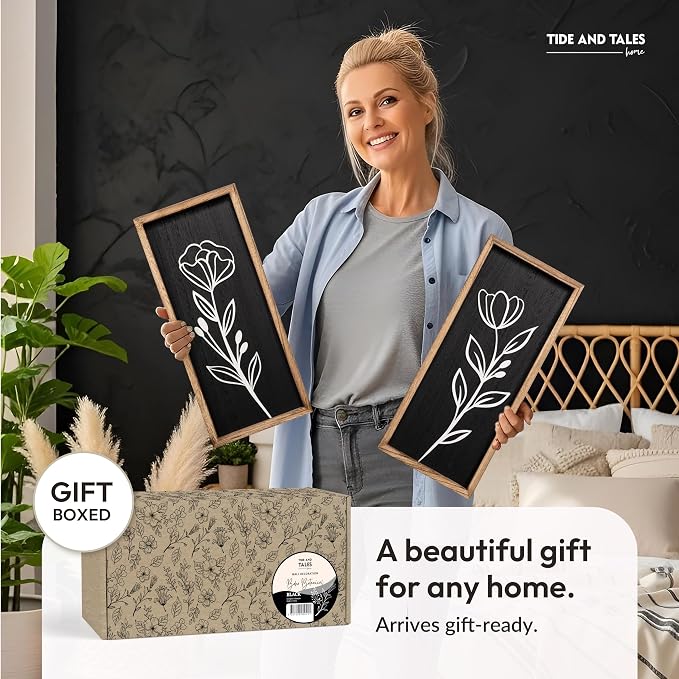 3D Vintage Black Living Room Decor (Set of 2) Lightweight, Wooden Ready-to-Hang Framed Moody Floral Wall Art for Bathroom, Bedroom or Office - Dark Textured Boho Farmhouse Wall Decor - Gift-Boxed - Image 7