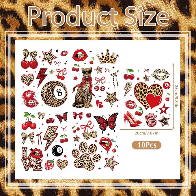 Wxiben Red and Leopard Room Decor - 200 Pcs Cheetah Print Wall Decals, Cherry Cheetah Stickers, Coquete Peel and Stick Wall Decals for Home Bedroom Living Room Apartment Dorm - Image 2