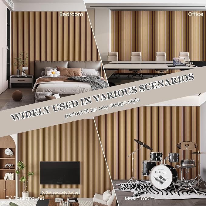 2 Pack Wood Salt Acoustic Wall Panels 94" x 23.6" x 0.8", Teak | 3D Fluted Soundproof Wooden Wall Panel, Sound-absorbing Wall Decor for Home Theater Studio Office Bedroom - Image 4