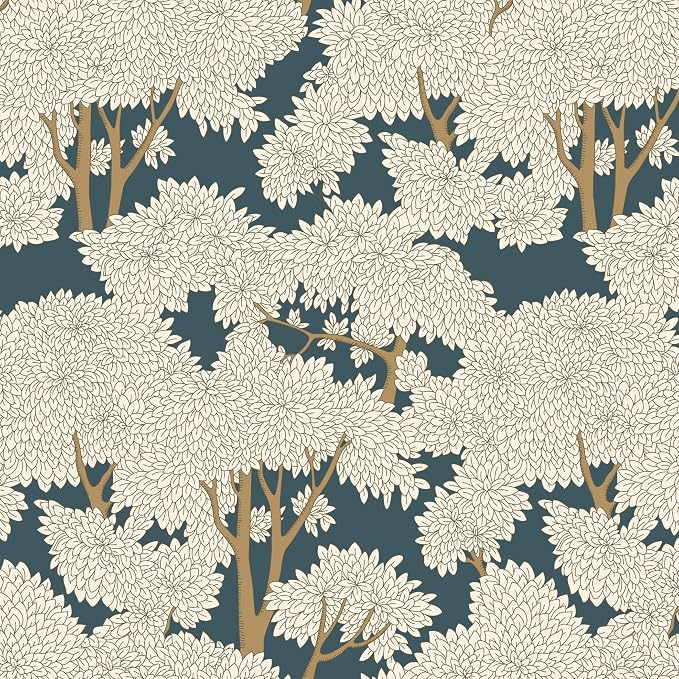 Vintage Teal Forest Jungle Tree Peel and Stick Wallpaper Waterproof Woodland Botanical Decor Wall Mural for Bathroom Bedroom Home Wall Decoration 17.7" x 78.74" by HomKihapaiWallpaper