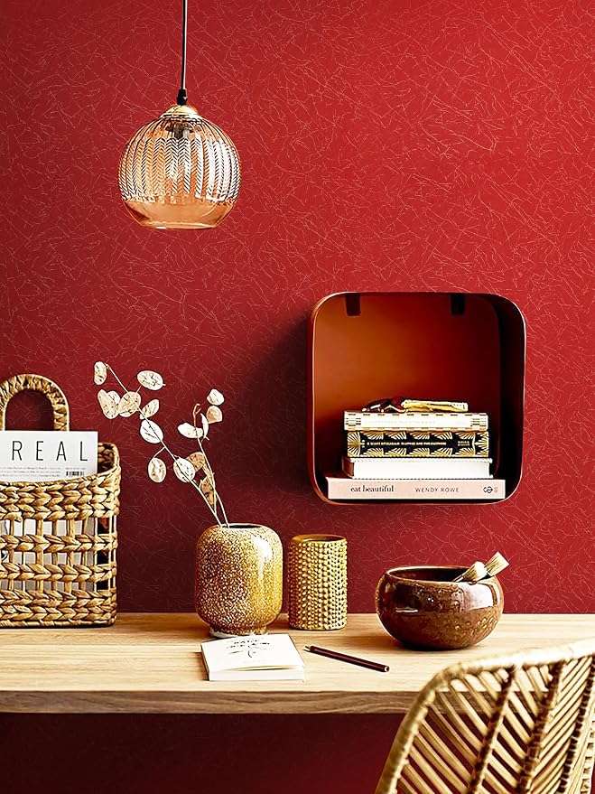 Safiyya Contact Paper Red Silk Wallpaper Textured Self Adhesive Wallpaper Peel and Stick for Bedroom Solid Color Decorative Wall Paper Vinyl Rolls 78.7"x 17.3" - Image 4
