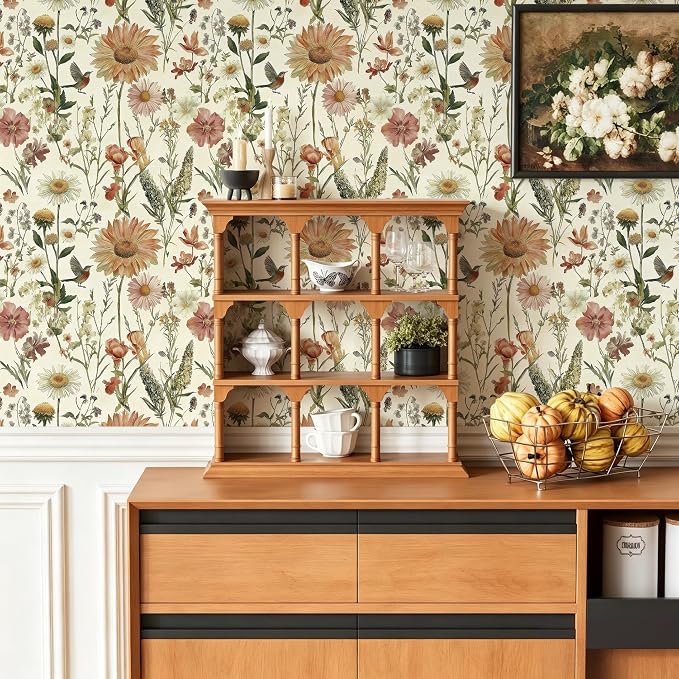 Livebor Vintage Floral and Bird Wallpaper Peel and Stick 16.9” x 196.8” | Floral Bird Contact Paper Floral Peel and Stick Wallpaper Flower Self Adhesive Waterproof Wall Paper for Bathroom Decorative - Image 9