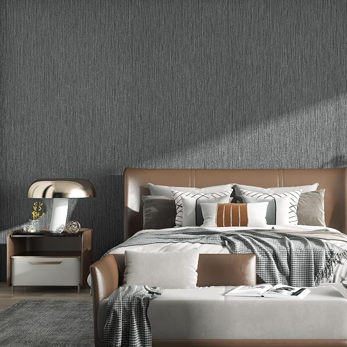 Haimin Grasscloth Wallpaper Textured 24in X 393in Fabric Contact Paper Gray Wall Paper Textured Linen Wallpaper Peel and Stick Self-Adhesive Thick Vinyl Embossed Film Wallpaper (Gray) - Image 2