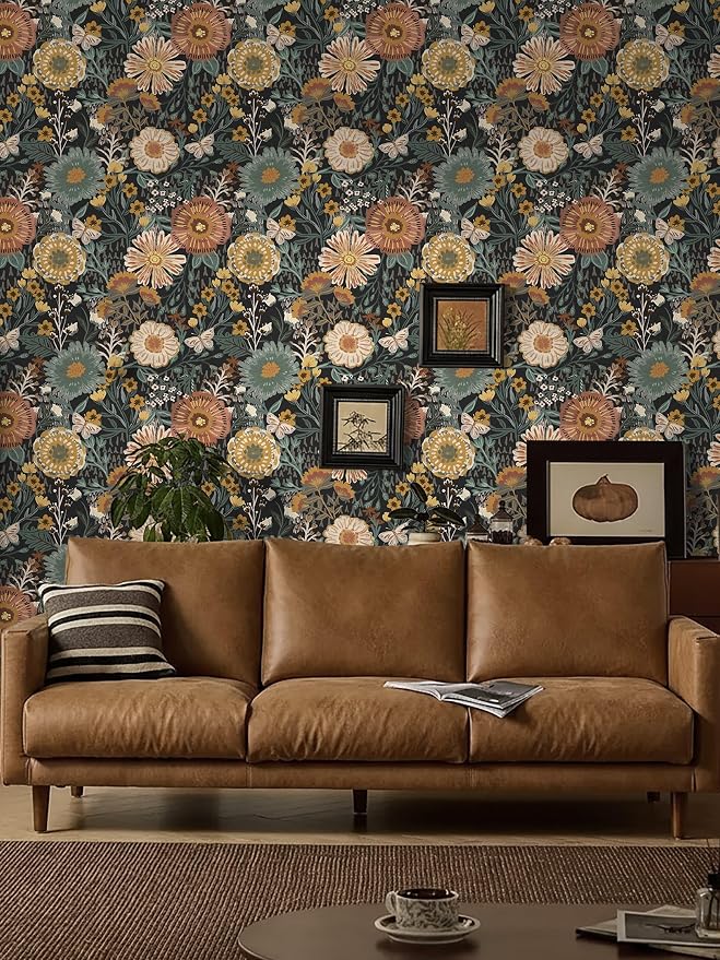 Dimoon Boho Retro Wallpaper Peel and Stick Wallpaper Vintage Floral Contact Paper 17.3''x78.7'' Dark Black Bohemian Removable Wall Paper Renter Friendly Waterproof Wall Mural Bedroom Bathroom Vinyl - Image 6