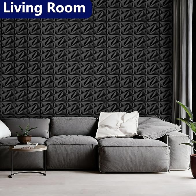 3D Wall Panels Black PVC Wall Panels for Interior Decor 12"x12" | 3D Black Wall Panels for Living Room, Bedroom, Gaming Room Decor, Lobby Office Accent Walls, 33 Pack Covers 32.Sq.Ft. - Image 6