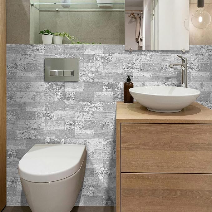 DEWOO Peel and Stick Wall Tile Kitchen Backsplash Self Adhesive 10 Sheet | PVC,Rustic,Faux,Wood Look,Country,Farmhouse,13.5" x 11.4" - Image 2