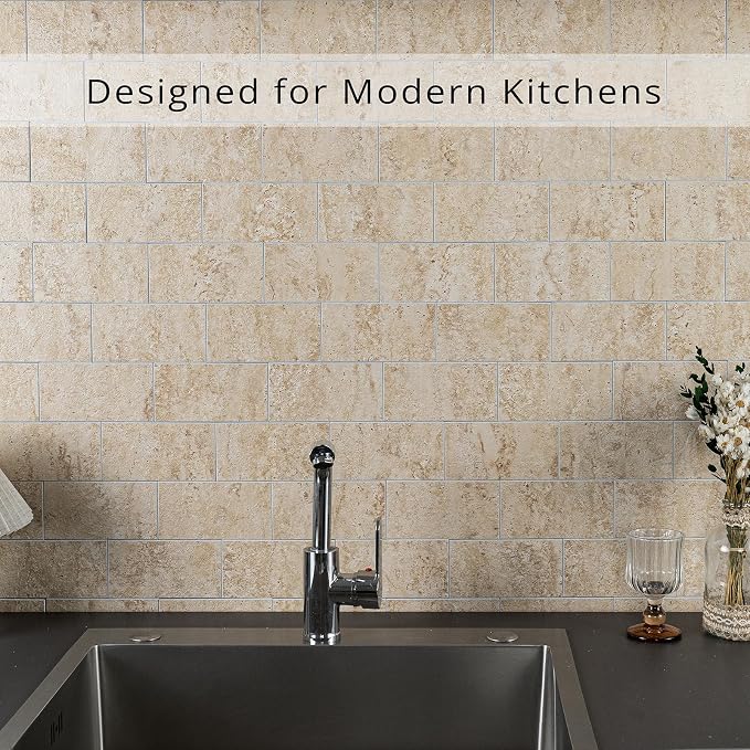 StyloVue 100 Pieces Peel and Stick Backsplash for Kitchen, 3" x 6" PVC Subway Tile, 2026 Upgraded Classic Travertine Beige, Stick on Tile for Kitchen, Fireplace, RV - Image 6