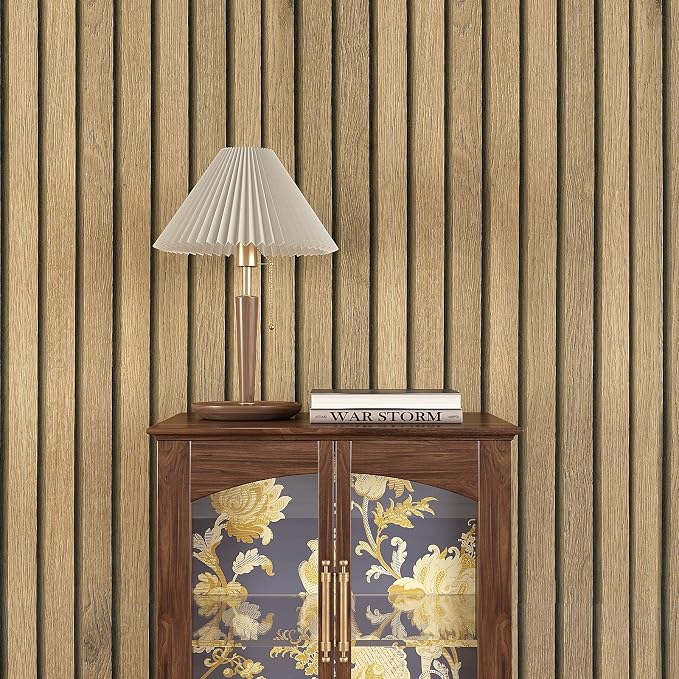 VEELIKE Natural Light Oak Wood Slat Peel and Stick Wallpaper Wood Panel Wallpaper for Accent Walls 24''x118'' Waterproof Self Adhesive Slat Wall Covering for Living Room Dining Room Bedroom Office - Image 2