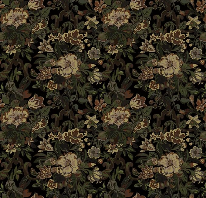 Dimoon 17.3"x78.7" Dark Wallpaper Peel and Stick Moody Vintage Victorian Floral Contact Paper Green Gothic Wallpaper for Bedroom Flower Leaf Yellow Renter Friendly Wall Paper Removable Vinyl Roll by DIYYOURMOON