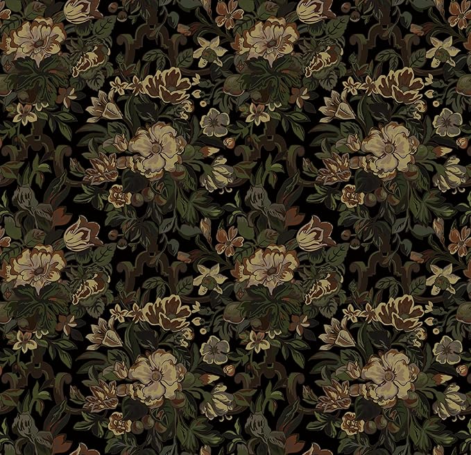 Dimoon 17.3"x393" Dark Wallpaper Peel and Stick Moody Vintage Victorian Floral Contact Paper Green Gothic Wallpaper for Bedroom Flower Leaf Yellow Renter Friendly Wall Paper Removable Vinyl Roll by DIYYOURMOON