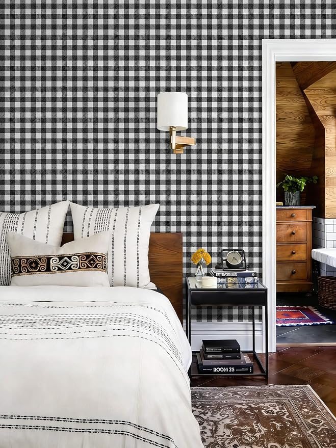 Heroad 17.3"x393" Plaid Peel and Stick Wallpaper Black and White Wall Paper Mosaic Checkered Contact Paper Self Adhesive Removable Wallpaper for Bathroom Laundry Room Waterproof Decor Vinyl Roll - Image 5