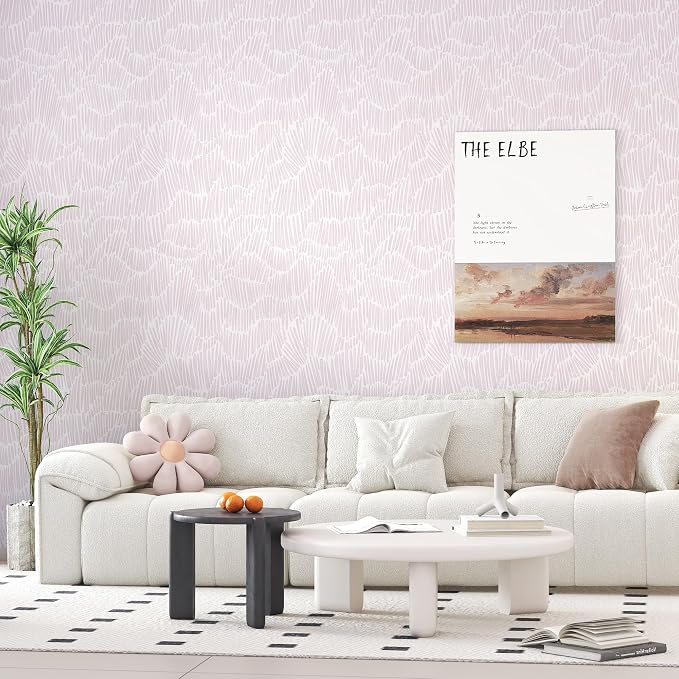 Theper Pink Contact Paper Striped Peel and Stick Wallpaper Boho 17.3"×78.8" | Simple Modern Removable Self Adhesive Wallpaper for Bedroom Cabinets Waterproof White and Pink Wall Paper Vinyl Roll - Image 2