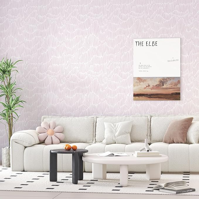 Theper Pink Contact Paper Striped Peel and Stick Wallpaper Boho 17.3"×197" | Simple Modern Removable Self Adhesive Wallpaper for Bedroom Cabinets Waterproof White and Pink Wallpapers Vinyl Roll - Image 2