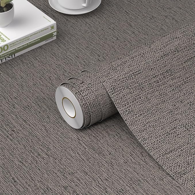 WADILE Grasscloth Peel and Stick Wallpaper 15.7in x 78.7in, Textured Contact Paper for Cabinets, Faux Linen Wall Paper Pull and Stick, Fabric Vinyl Wallpaper Self Adhesive Brown Gray | Textured contact paper, Faux linen, Vinyl material, Cabinets, Self ... by WADILE
