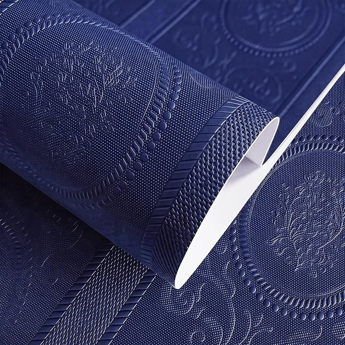 JiffDiff Navy Blue 3D Embossed Textured Peel Stick Wallpaper 17.3"x800" | Removable Renter Friendly Contact Paper, Waterproof Self Adhesive Wallpaper for Bedroom, Bathroom, Decor by wallpaper