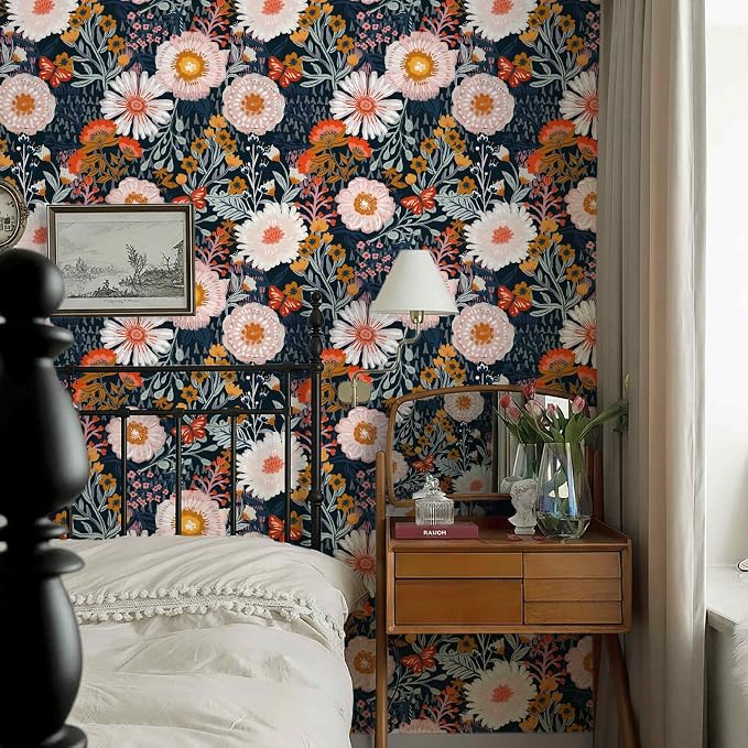 Dimoon 394"x17.3" Pink Orange Vibrant Floral Contact Paper Peel and Stick Wallpaper Boho Contact Paper Wallpaper - Image 5