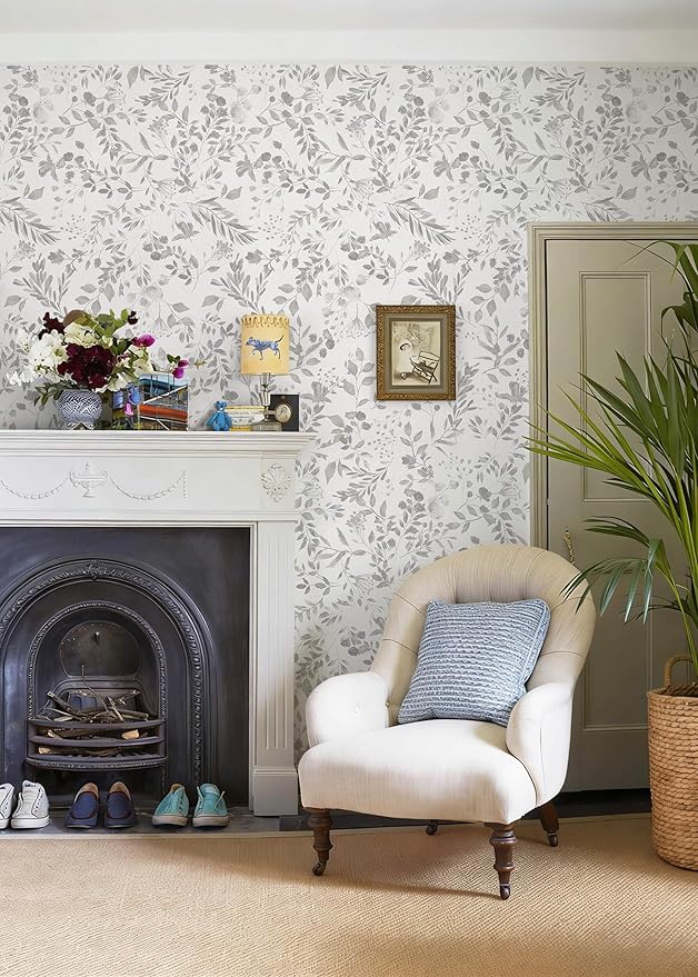 Heroad Grey Peel and Stick Wallpaper Botanical Leaf Contact Paper Vintage Watercolor Neutral Wall Paper Self Adhesive Removable Wallpaper for Bathroom Bedroom Farmhouse Decor Vinyl Roll 17.3''x78.7'' - Image 3