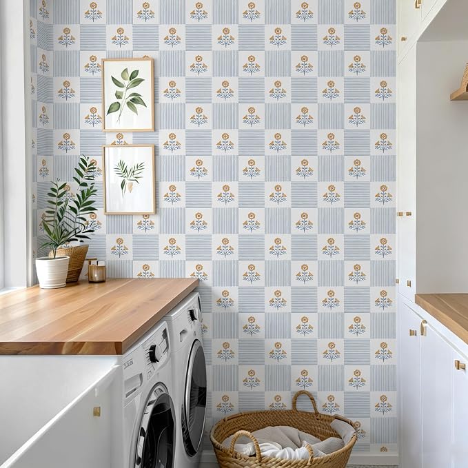 Guvana Blue Floral Peel and Stick Wallpaper Vintage Floral Wallpaper Boho Wall Paper Removable Modern Contact Paper Vinyl Self Adhesive for Bedroom Bathroom Kitchen Livingroom Covering 17.3" x 78.7" - Image 8
