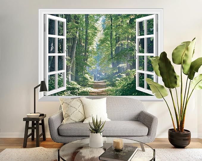 FLFK Fake Window Wall Mural - Road in The Forest Faux Window Wall Decal for Wall Decor, Peel and Stick Wall Sticker,80"x60",Set of 5 Sheets - Image 6