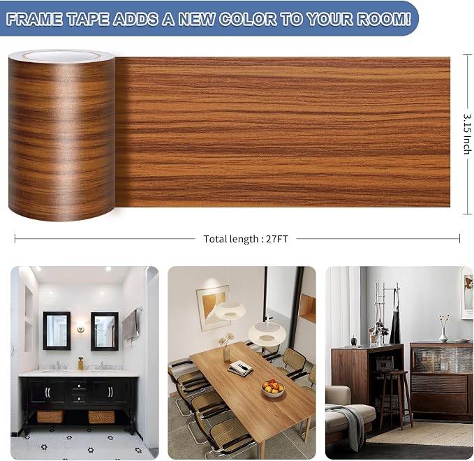 TIANLDD 27 FT Wood Grain Wallpaper Border, Removable Waterproof Mirror Border Peel and Stick,Bathroom Mirror Frame Border.(Brown Oak) - Image 3