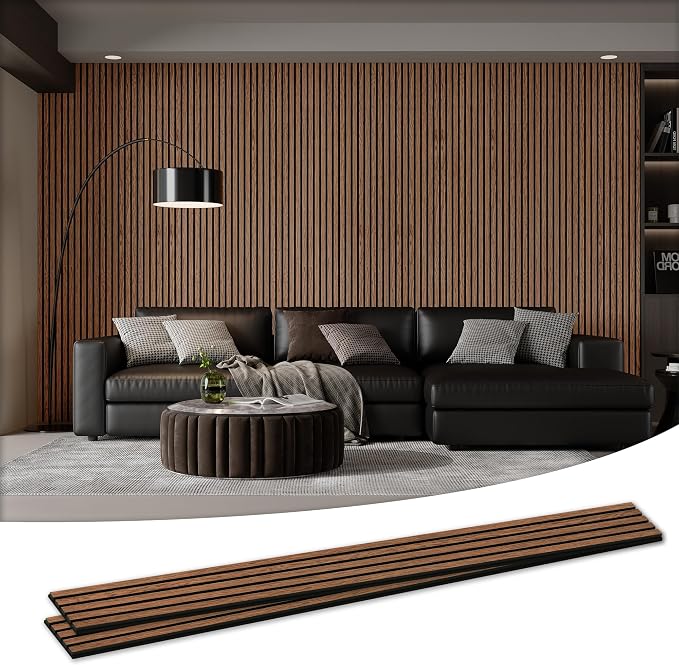 2 Pack Wood Salt Acoustic Wall Panels 94" x 23.6" x 0.8", Red Oak | 3D Fluted Soundproof Wooden Wall Panel, Sound-absorbing Wall Decor for Home Theater Studio Office Bedroom by LDB_BUILDING