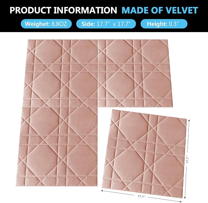 Velvet 3d wall panels for Interior wall Decor peel and stick, Soundproof Geometric Textured 3d Wall Panels for Living Room, Bedroom, TV Background Pink 17.7" x 17.7", Covers 26.15 Sq.Ft 12pcs - Image 3