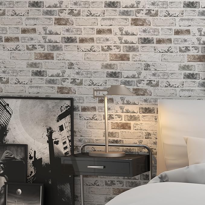 PeonyQueen Brick Peel and Stick Wallpaper 17.3"x590" 3D Brick Wallpaper | Self Adhesive Removable Wallpaper Grey and White Textured Vintage Contact Paper for Fireplace Kitchen Home Decoration Vinyl - Image 7