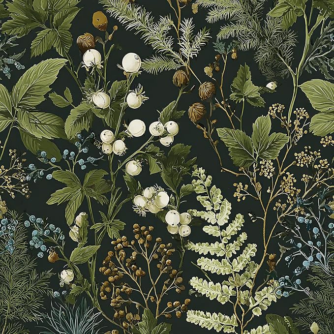 Nukofal Dark Floral Peel and Stick Wallpaper for Bathroom 16.9inx118.1in | Floral Contact Paper Dark Green Wallpaper Peel and Stick Leaf Waterproof Self Adhesive Removable for Kitchen Wall Decorative by Nukofal